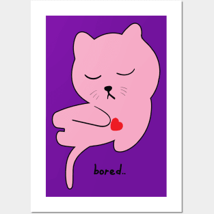 Pink bored cat Posters and Art